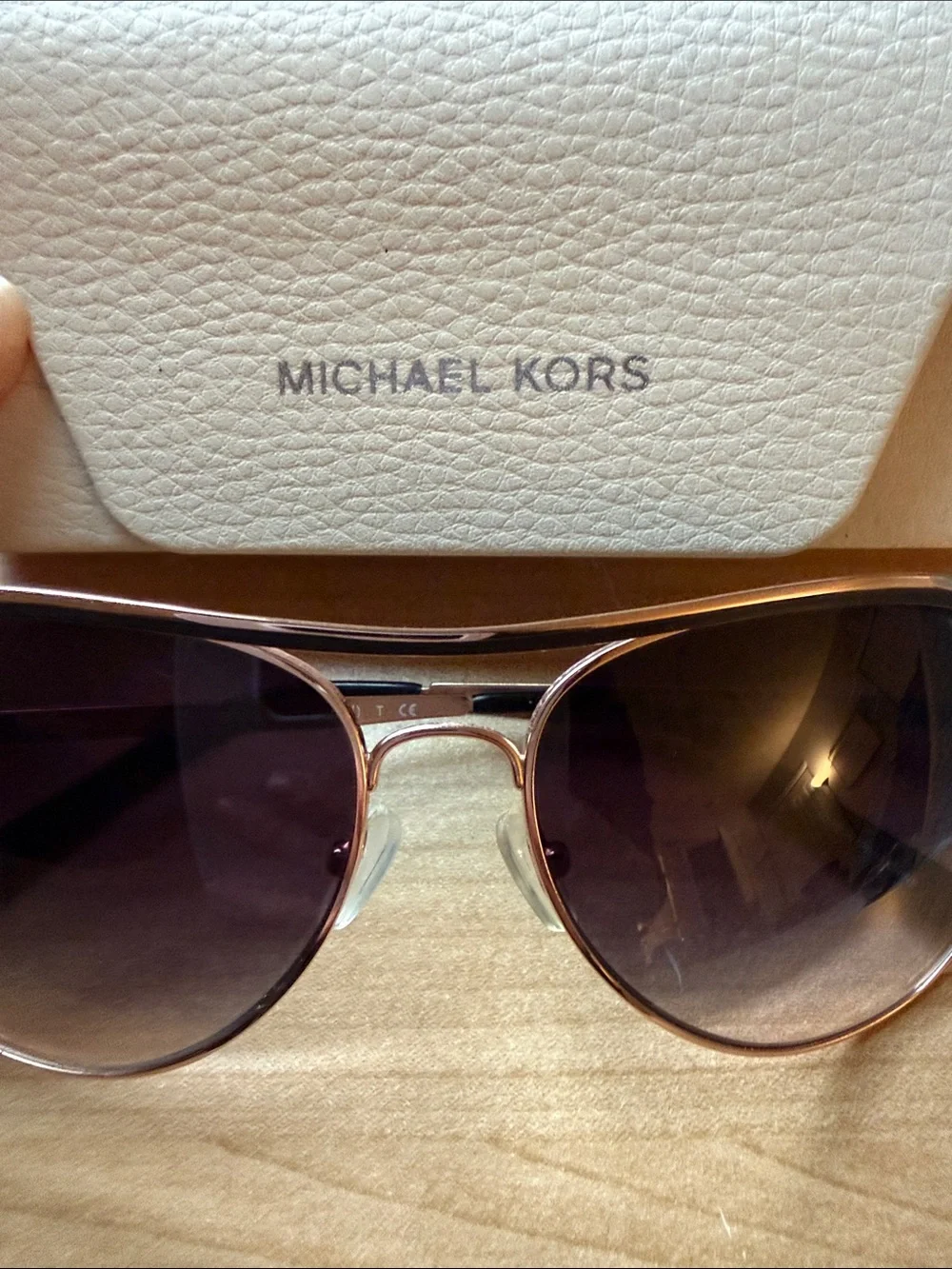Michael Kors Women’s Aviator Sunglasses in Gold and Dark Smoke gradient lenses